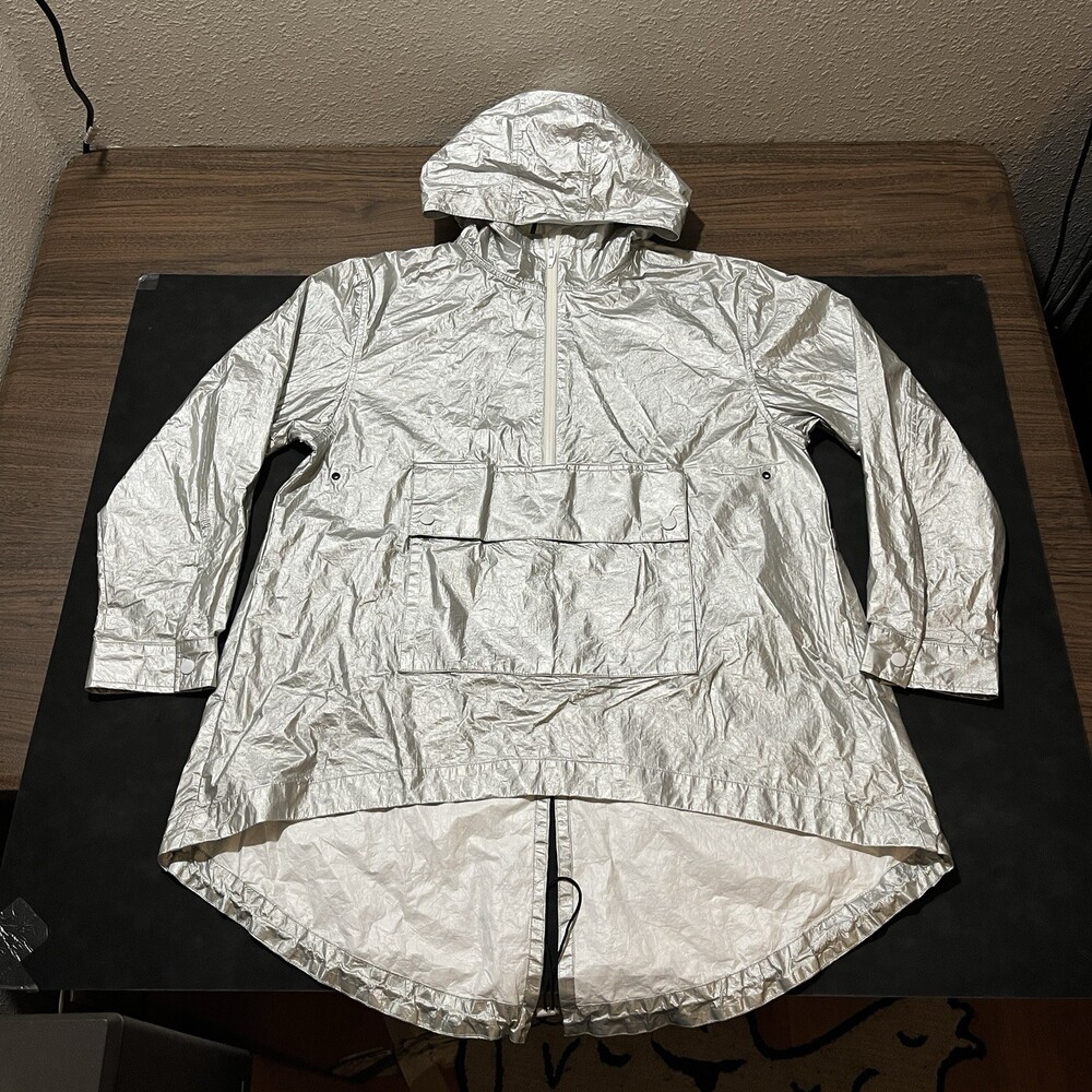 Alexander Wang Shimmer Front Zip Anorak Jacket Hoodie Metallic Silver Shiny